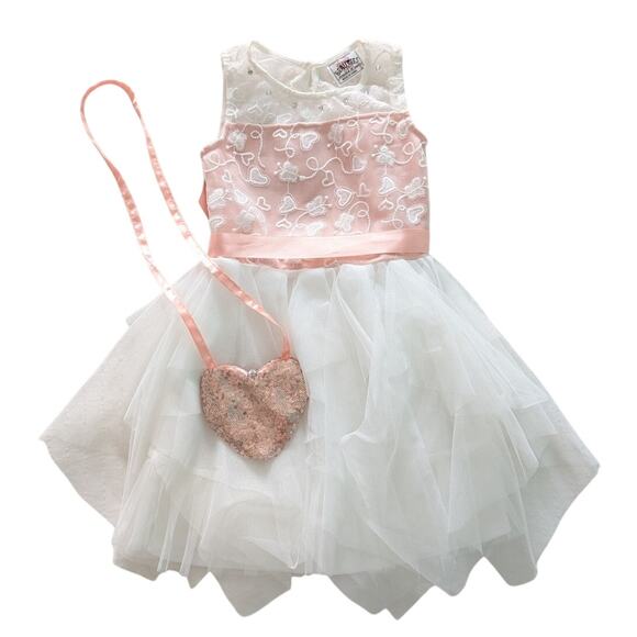 Beautees Other - Beautees Girls Formal Tutu Tulle Dress White/Peach size 5
